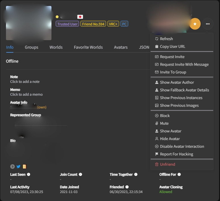 File:VRCX Friend Info.webp - VRChat Wiki