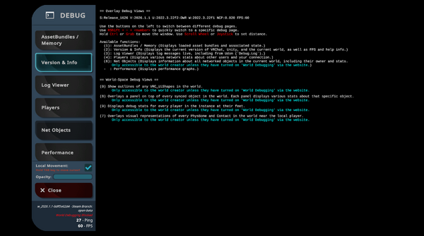 Debug Menu - VRChat Wiki